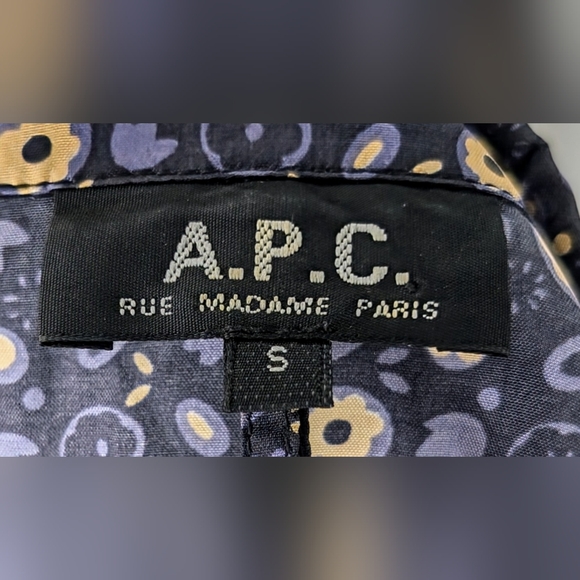 A.P.C. • 100% Silk Long Sleeve Dress w/ 2 Front Pockets in Blue - Picture 4 of 5